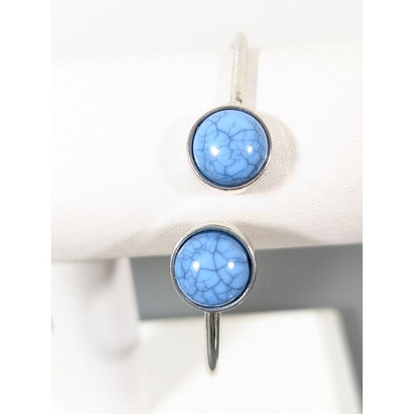 Boho Blue Faux Stone Cabochon Cuff Bracelet Silver Tone 6.5" - Picture 1 of 8